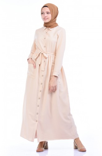 Geknöpftes Kleid mit Tasche 4286-02 Beige 4286-02