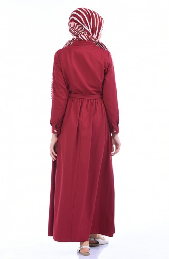 Geknöpftes Kleid mit Tasche 4286-03 Weinrot 4286-03