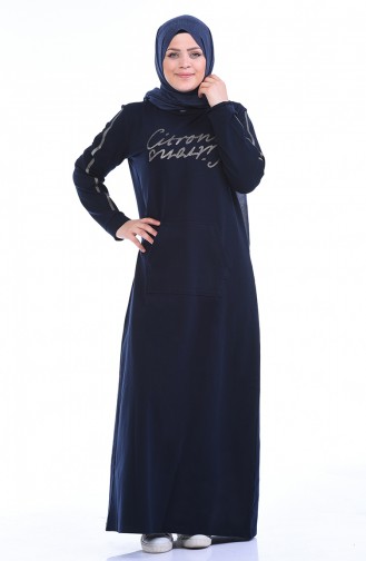 Navy Blue Hijab Dress 10008-02