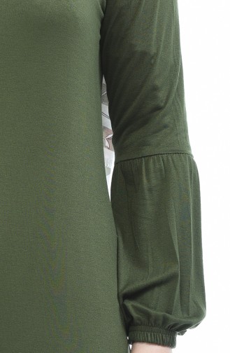 Kolu Lastikli Penye Elbise 8832-05 Haki Yeşil