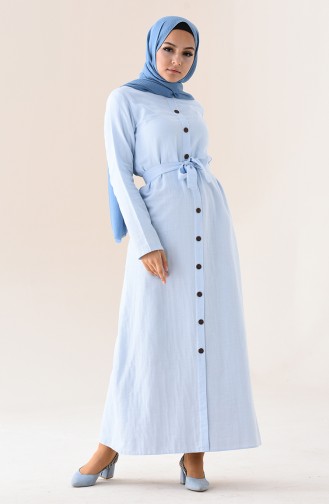 Boydan Düğmeli Yazlık Elbise 6010-03 Bebe Mavi