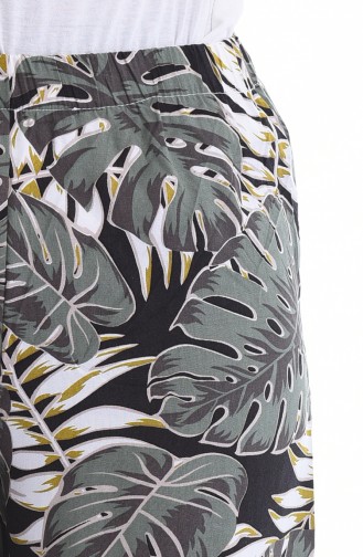 Palmiye Desenli Yazlık Pantolon 25071-01 Yeşil