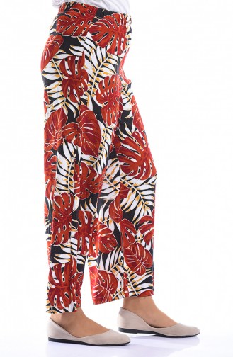 Palmiye Desenli Yazlık Pantolon 25071-02 Kiremit