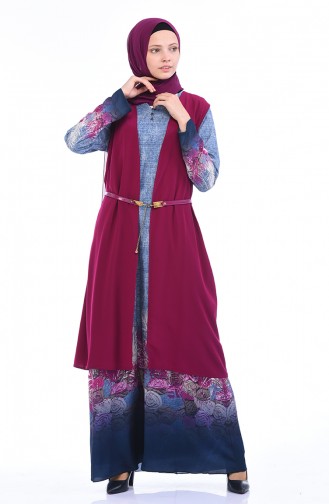 Weste Kleid mit Gürtel Doppel Set 7Y3720400-01 Zwetschge 7Y3720400-01