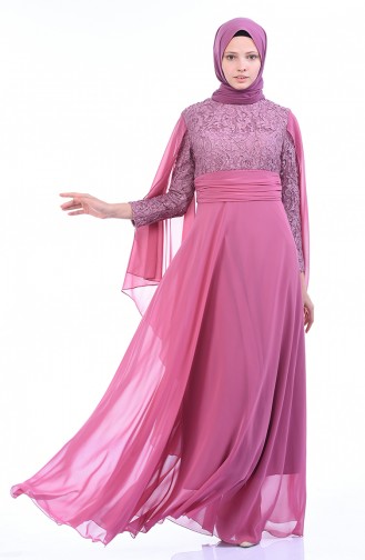 Dantelli Abiye Elbise 0014-04 Gül Kurusu 0014-04