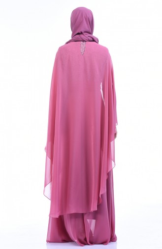 فستان سهرة مزين بالدانتيل بلون الورد المجفف 0014-04