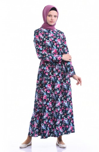 Dunkelblau Hijab Kleider 2048B-02