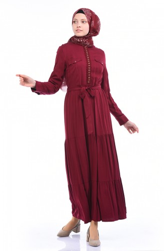 Claret Red Hijab Dress 7K3701800-02