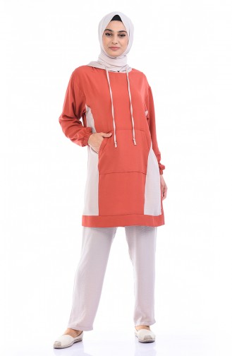 Aerobin Kumaş Tunik Pantolon İkili Takım 6574-02 Kiremit