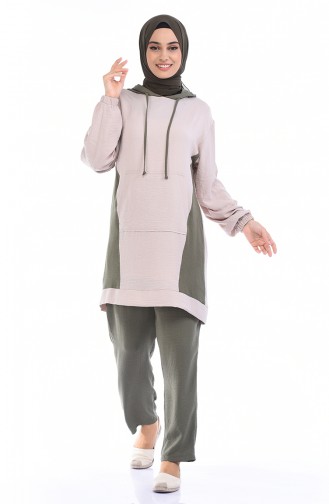 Aerobin Kumaş Tunik Pantolon İkili Takım 6574A-02 Vizon Haki