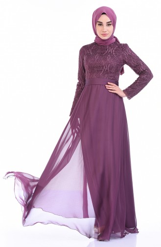 Plum Hijab Evening Dress 9009-01