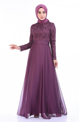 Plum Hijab Evening Dress 9009-01