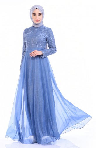 Indigo Hijab Evening Dress 9010-01
