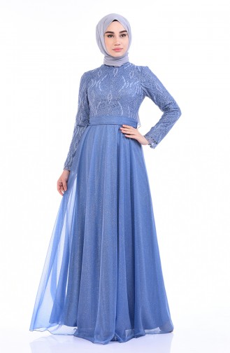 Indigo Hijab Evening Dress 9010-01