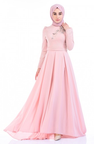 Powder Hijab Evening Dress 7027-01