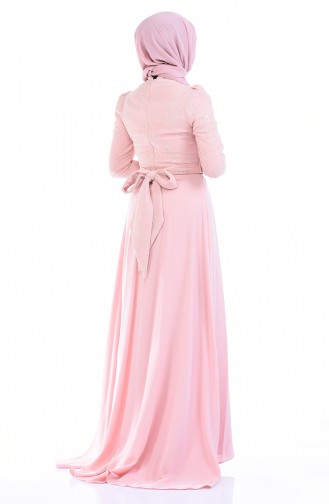 Powder Hijab Evening Dress 7027-01