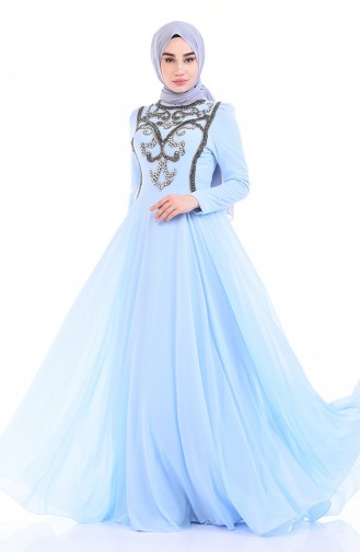 Baby Blue Hijab Evening Dress 7062-01