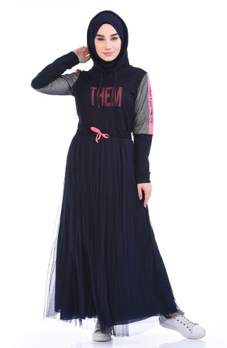 Navy Blue Hijab Dress 9076-02