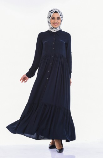 Navy Blue Hijab Dress 99208-03