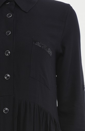 Boydan Düğmeli Büzgülü Elbise 99208-07 Siyah