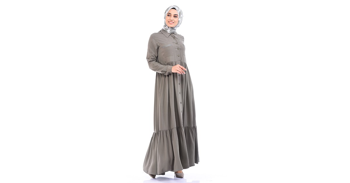Light Khaki Green Hijab Dress 99208-08 | Sefamerve
