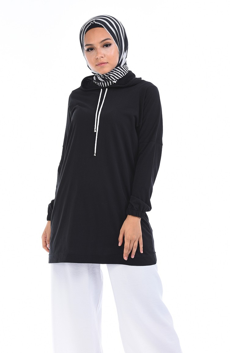 Kapusonlu Penye Spor Tunik 0039 08 Siyah Sefamerve