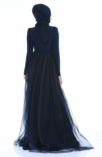 Perle Detailliertes Abendkleid 5209-01 Dunkelblau 5209-01