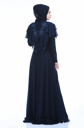 Navy Blue Hijab Evening Dress 7023-01