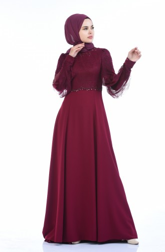 Plum Hijab Evening Dress 7028-01
