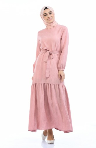 Gerafftes Kleid mit Band  0171-01 Puder Rosa 0171-01