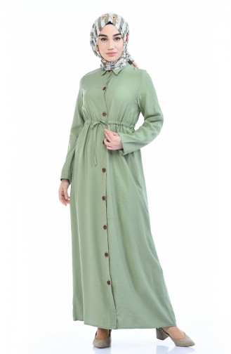 Aerobin Kumaş Kuşaklı Düğmeli Elbise 0003-01 Çağla Yeşili