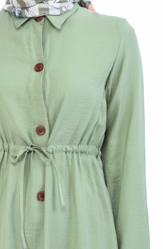 Aerobin Kumaş Kuşaklı Düğmeli Elbise 0003-01 Çağla Yeşili
