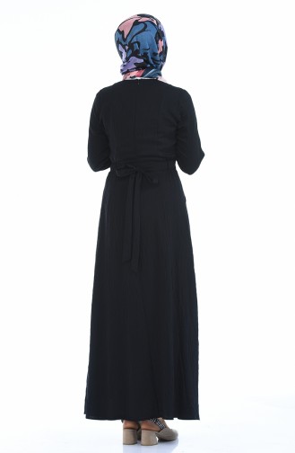Aerobin Kumaş Boydan Düğmeli Elbise 8001-02 Siyah