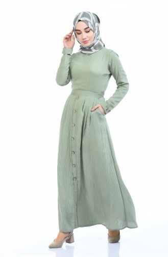 Aerobin Kumaş Boydan Düğmeli Elbise 8001-06 Çağla Yeşili