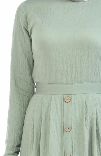 Aerobin Kumaş Boydan Düğmeli Elbise 8001-06 Çağla Yeşili