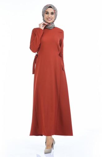 Seitlich gebundenes Kleid 0249-08 Ziegelrot 0249-08