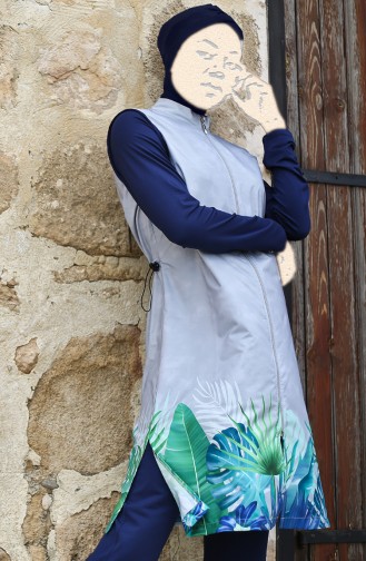 Hijab Badeanzug mit Gummi 1987-01 Grau 1987-01