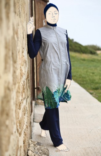 Maillot de Bain Hijab a Fermeture Taille élastique 1987-01 Gris 1987-01