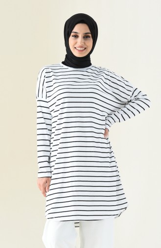 Çizgili Tunik 1045-03 Beyaz