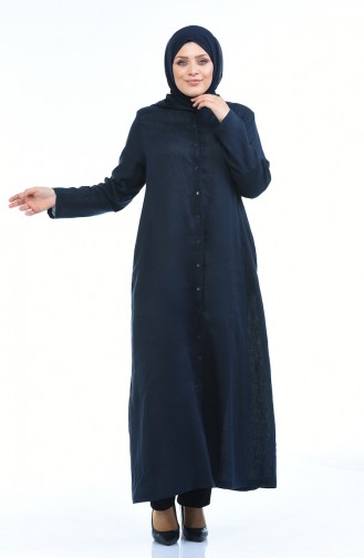 Grosse Grösse Leinen Abaya mit Tasche 0382-01 Dunkelblau 0382-01