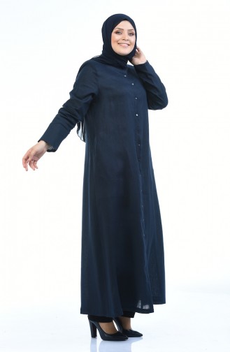 Grosse Grösse Leinen Abaya 0383-01 Dunkelblau 0383-01