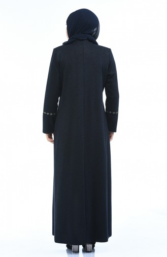 Grosse Grösse Besticktes Abaya 8202-02 Dunkelblau 8202-02