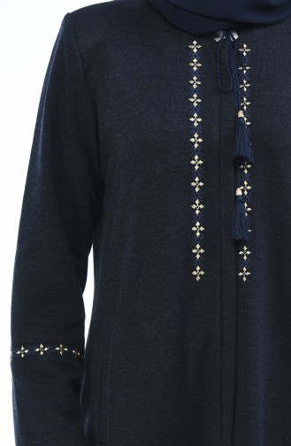 Abaya Brodée Grande Taille 8202-02 Bleu Marine 8202-02