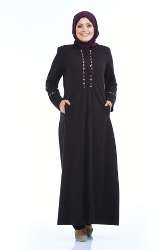 Grosse Grösse Besticktes Abaya 8202-03 Zwetschge 8202-03