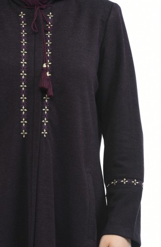 Grosse Grösse Besticktes Abaya 8202-03 Zwetschge 8202-03