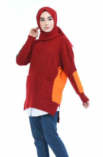 Pull Tricot avec Poches 1474-02 Rouge 1474-02