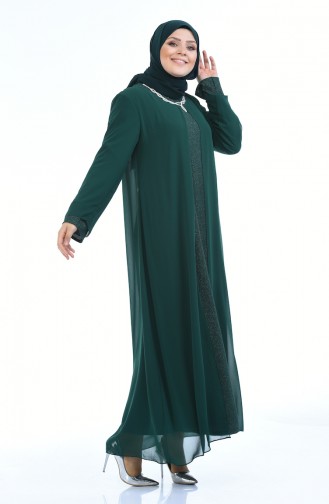 Robe de Soirée a Paillettes Grande Taille 1043-01 Vert emeraude 1043-01