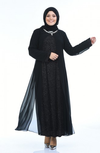 Grosse Grösse Silbernes Abendkleid 1043-03 Schwarz 1043-03