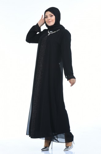 Grosse Grösse Silbernes Abendkleid 1043-03 Schwarz 1043-03