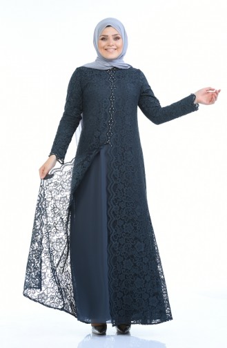 Smoke-Colored Hijab Evening Dress 1165-06